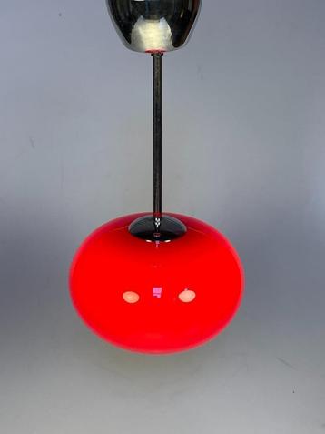 Vintage Glazen Hanglamp Met Chromen Armatuur, 1980'S