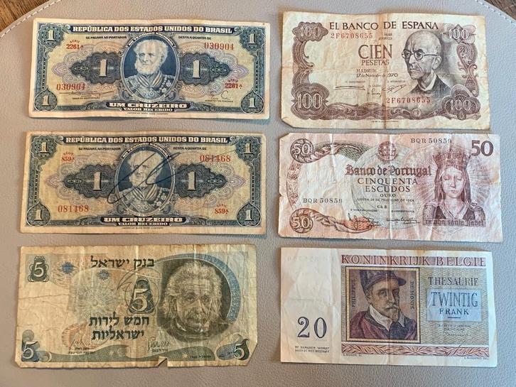 6 Oudere Bankbiljetten uit Verschillende Werelddelen, Postzegels en Munten, Munten en Bankbiljetten | Verzamelingen, Bankbiljetten