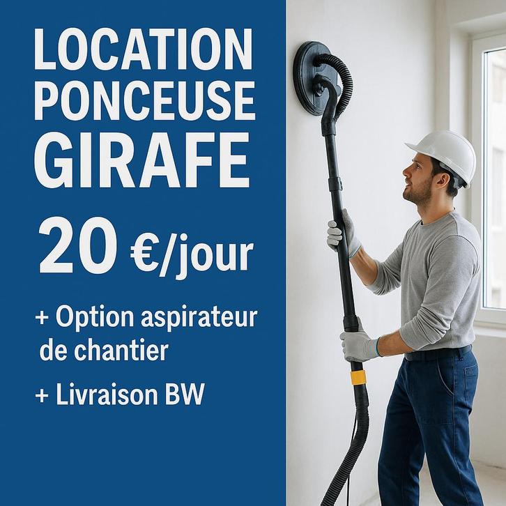 Location ponceuse giraffe (option aspirateur + livraison), Doe-het-zelf en Bouw, Gereedschap | Schuurmachines, Gebruikt, Overige typen