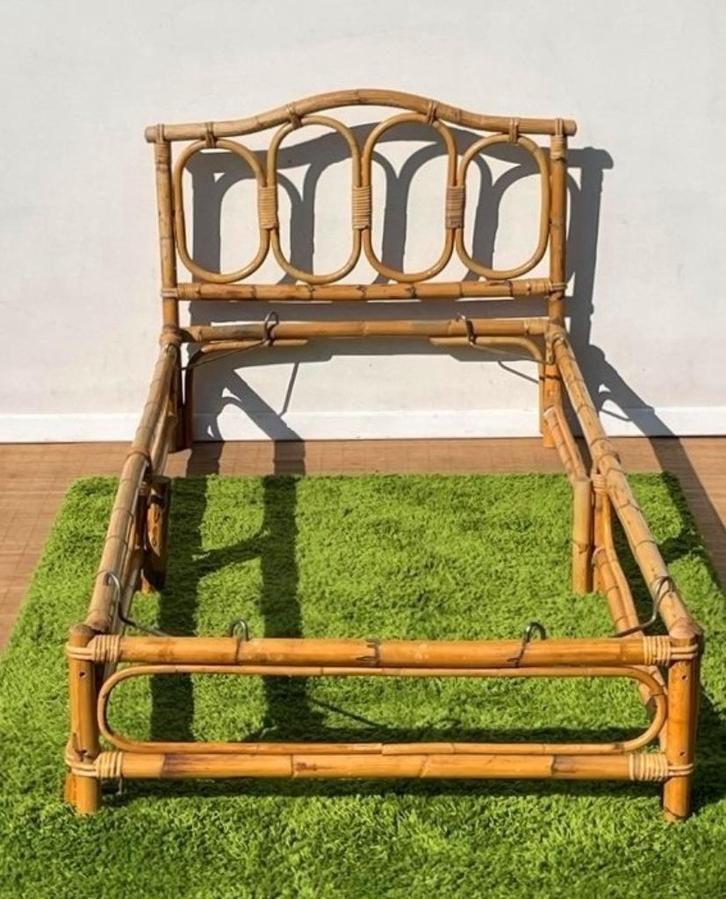 70s Vintage junior bamboe bed, Huis en Inrichting, Slaapkamer | Bedden, Gebruikt, Eenpersoons, 80 cm, Ophalen of Verzenden