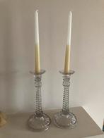 2 oude glazen kandelaars, Antiek en Kunst, Ophalen of Verzenden
