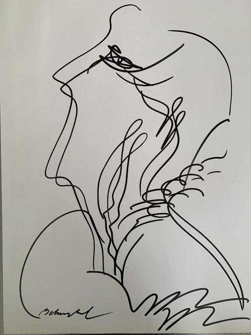 Jeanine Behaeghel - lot van 3 dubbelzijdige schetsen, Antiek en Kunst, Kunst | Tekeningen en Fotografie, Ophalen of Verzenden