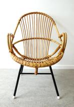 Vintage fauteuil Rohe Noordwolde rotan stoel lounge chair, Gebruikt, Ophalen of Verzenden, Riet of Rotan, Vintage fauteuil rotan Mid-Century design rattan bamboo