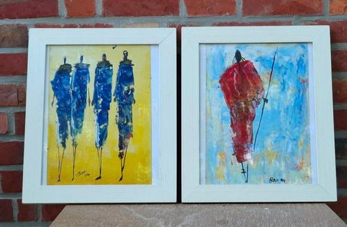 Henry Muhia Boni(Kenia) 2 kunstwerken Maasai + Lone Wanderer, Antiek en Kunst, Kunst | Niet-Westerse kunst, Ophalen of Verzenden