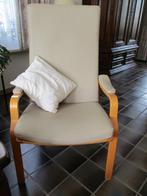 Scandinavisch lounge chair in beukenhout met skai leder, Ophalen, Minder dan 75 cm, Zo goed als nieuw, 50 tot 75 cm