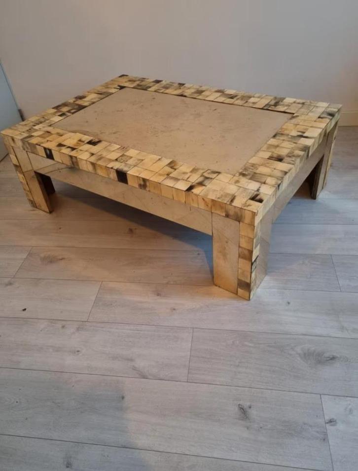 VINTAGE SALONTAFEL MET HOORN INLEG, Huis en Inrichting, Tafels | Salontafels, Gebruikt, Minder dan 50 cm, 50 tot 100 cm, 100 tot 150 cm