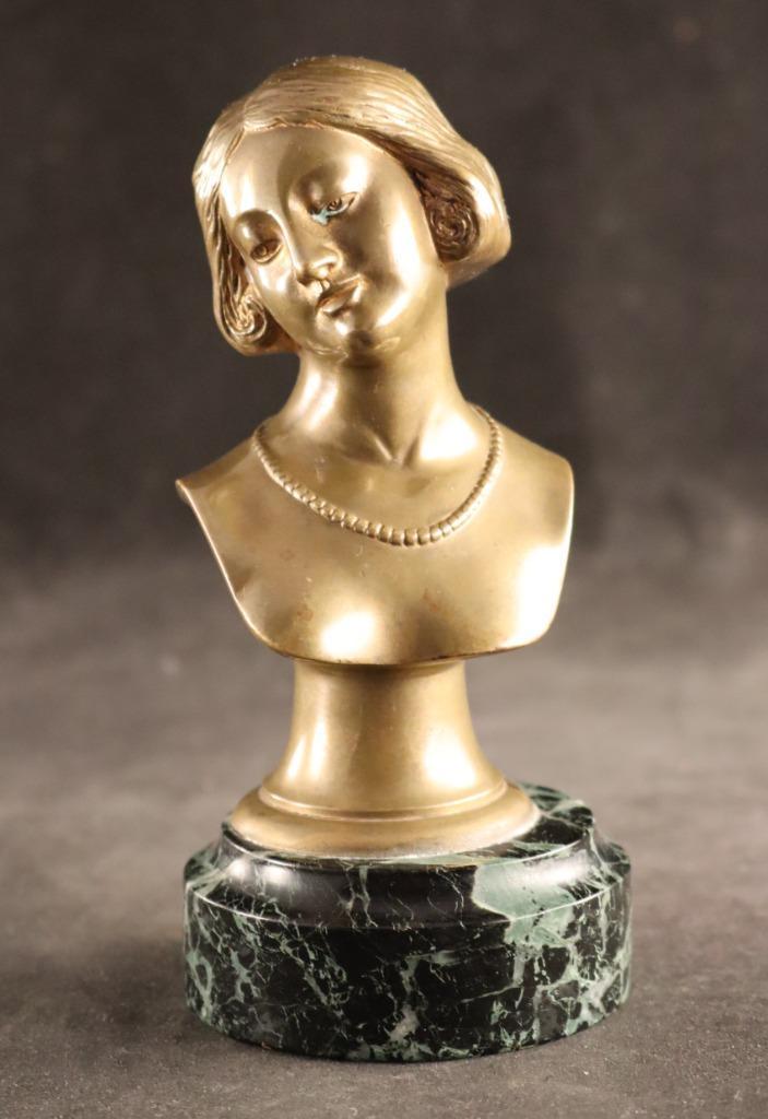 Mooie antieke bronzen Art Deco buste, Antiek en Kunst, Kunst | Beelden en Houtsnijwerken, Ophalen of Verzenden