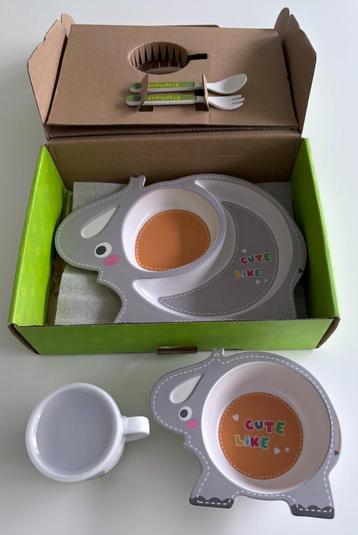Bamboe Kinderservies met Olifant 5-Delig-BPA en plastiekvrij beschikbaar voor biedingen