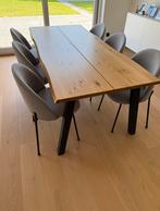 Eettafel met verlengstukken + 6 stoelen, Huis en Inrichting, Ophalen, Zo goed als nieuw, Rond, Overige houtsoorten