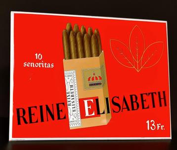 Prachtig metalen bord Reine Elisabeth sigaren - 10 REINE ELI, Verzamelen, Ophalen of Verzenden