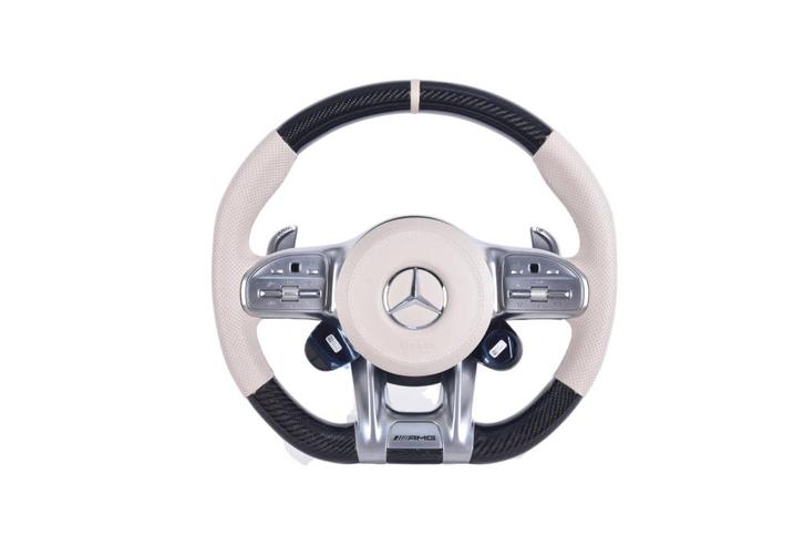 Mercedes carbon & wit leder sportstuur / stuurwiel 2014-2022, Auto-onderdelen, Besturing, Mercedes-Benz, Nieuw, Verzenden