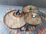 Industriële salontafels 3 delig, Huis en Inrichting, Ophalen, 50 tot 75 cm, Rond, Zo goed als nieuw