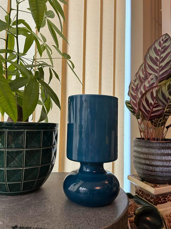 Retro vintage IKEA Lykta lamp donkerblauw, Huis en Inrichting, Lampen | Tafellampen, Gebruikt, Minder dan 50 cm, Glas, Ophalen of Verzenden