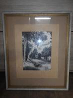 2 Oude tekeningen in kader met glas - Gesigneerd, Antiek en Kunst, Ophalen