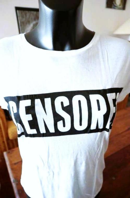 origineel wit/zwart censored T-shirt, Vêtements | Femmes, T-shirts, Neuf, Taille 38/40 (M), Blanc, Manches courtes, Enlèvement ou Envoi
