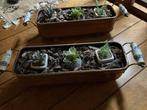 Koperen bloembakjes met porseleinen handvatten., Tuin en Terras, Bloembakken en Plantenbakken, Ophalen, Overige materialen, Minder dan 30 cm