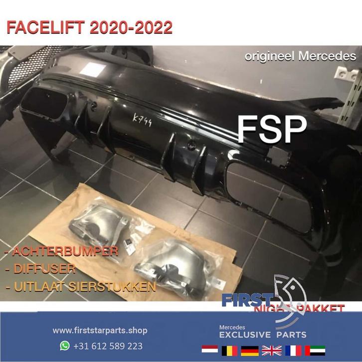 W205 C63 AMG FACELIFT ACHTERBUMPER + DIFFUSER ZWART ORIGINEE, Auto-onderdelen, Carrosserie, Bumper, Mercedes-Benz, Achter, Gebruikt