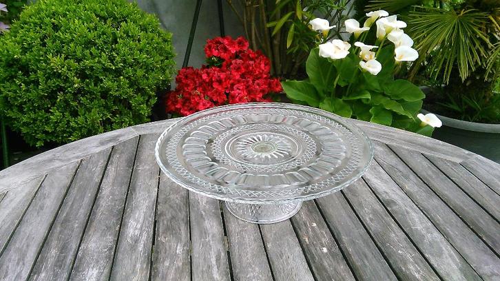 Vintage glazen gebakschaal op voet Milord Italy 31cm, Antiek en Kunst, Antiek | Glaswerk en Kristal, Ophalen of Verzenden