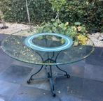 Glazen tuintafel met gietijzeren onderstel, Tuin en Terras, Tuintafels, Ophalen, Gebruikt, Rond, Overige materialen