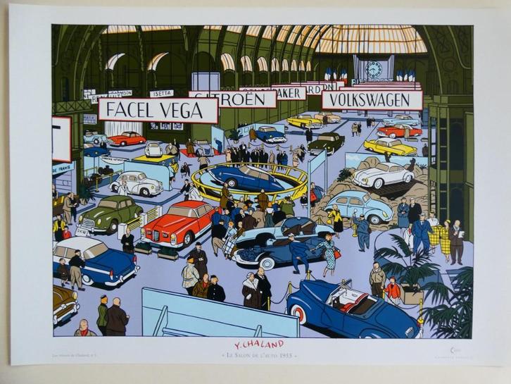 Affiche 50x70cm « Le Salon de l'Auto 1958 » Yves CHALAND, Boeken, Stripverhalen, Nieuw, Eén stripboek, Verzenden