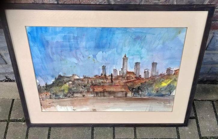 Aquarelle signe José van gucht, Antiek en Kunst, Kunst | Schilderijen | Klassiek, Ophalen of Verzenden