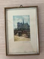 Mooie kleine gekleurde ets Notre Dam Parijs, Antiek en Kunst, Kunst | Tekeningen en Fotografie, Ophalen of Verzenden