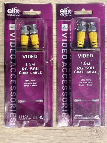 NIEUW : 2 * Elix BNC Coax kabel 1,5 Meter - 25 % ! beschikbaar voor biedingen