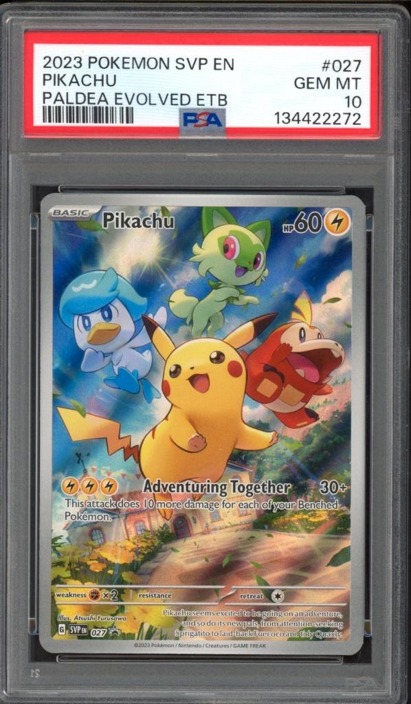 Pikachu PSA 10 - SVP027 - Scarlett and Violet Promo 2023, Hobby en Vrije tijd, Verzamelkaartspellen | Pokémon, Zo goed als nieuw