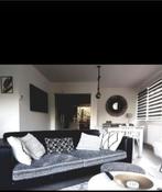 Bankstel Maison du Monde,  zwart mat leder & stoffen kussens, Immo, Bruges