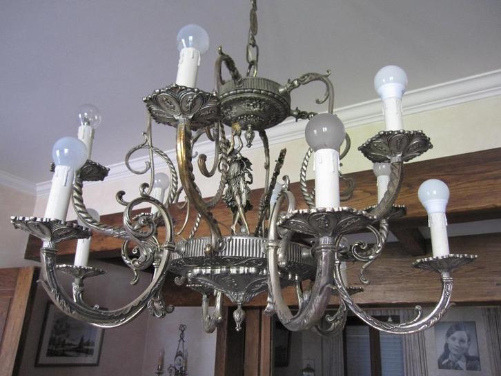 Zilverkleurige dubbele luster, Huis en Inrichting, Lampen | Wandlampen, Gebruikt, Metaal, Ophalen