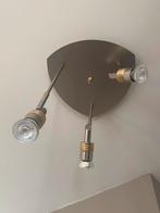 Plafondlamp 3 spots inox met goudkleurige ringen, Comme neuf, Enlèvement ou Envoi