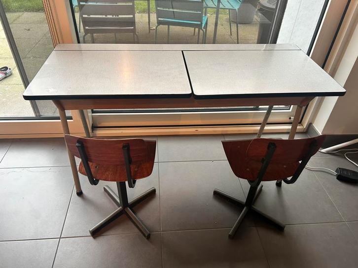 Bureau scolaire vintage double – modèle à abattants, Maison & Meubles, Bureaux, Utilisé, Bureau, Enlèvement