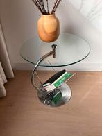 Vintage bijzettafel / lectuurtafel. Chroom met glas, Huis en Inrichting, Minder dan 55 cm, Ophalen, 45 tot 60 cm, Vintage