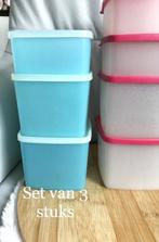 Tupperware set van 3 stuks diepvries dozen blauw met deksels, Maison & Meubles, Comme neuf, Autres types, Blanc, Envoi