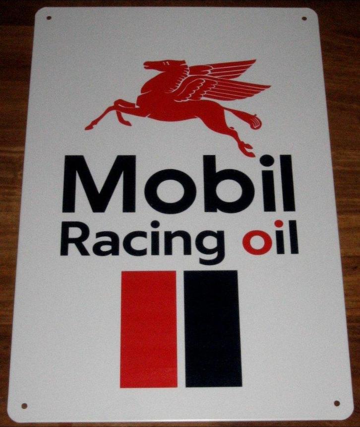 MOBIL OLIE : Metalen Bord Logo Mobil Racing Oil, Collections, Marques & Objets publicitaires, Neuf, Panneau publicitaire, Envoi