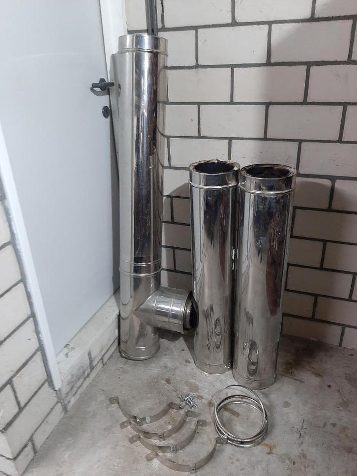 dubbelwandige geïsoleerde inox kachelbuizen, Doe-het-zelf en Bouw, Buizen en Afvoer, Gebruikt, Overige typen, Inox, Minder dan 2 meter