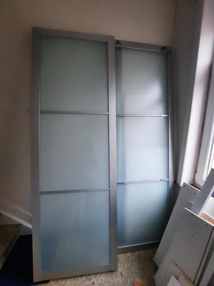 PAX schuifdeuren van aluminium en matglas, Huis en Inrichting, Kasten | Kleerkasten, Gebruikt, 200 cm of meer, 50 tot 100 cm, Glas