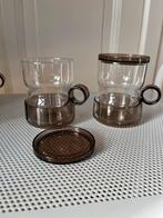 6 vintage thee- of koffietasjes Melitta glas fumé plastiek, Ophalen of Verzenden