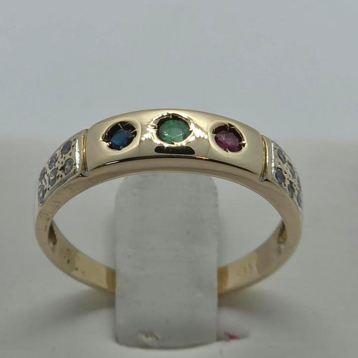 Gouden Ring 14k 585 met diamant, saffier, smaragd, robijn, Handtassen en Accessoires, Ringen, Zo goed als nieuw, Dame of Heer