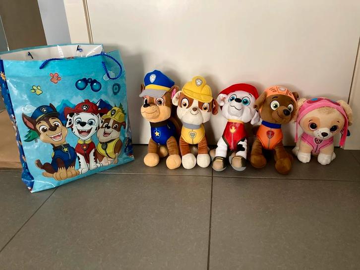 5 knuffels van Paw Patrol + zak, Kinderen en Baby's, Speelgoed | Knuffels en Pluche, Ophalen of Verzenden