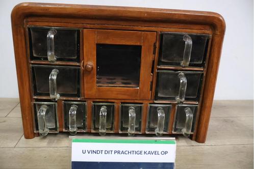 Antiek Houten Kruidenkastje met Glazen Gruttersbakjes, Antiek en Kunst, Antiek | Overige Antiek
