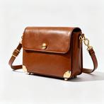 Leren Crossbody Tas Dames - Cognac Bruin Schoudertas, Ophalen of Verzenden, Nieuw, Bruin, Leer