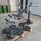 Squat Rack + Verstelbare bankje + Olympische Gewichten Set, Sport en Fitness, Fitnessmaterialen, Ophalen, Zo goed als nieuw