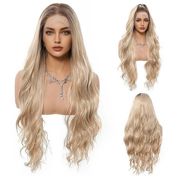 Swiss lace front pruik lang roomblond haar zonder pony Holly, Handtassen en Accessoires, Uiterlijk | Haarverzorging, Nieuw, Verzenden