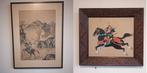 Pair of framed signed ink drawings - Rijstpapier, Zijde - Ch, Enlèvement ou Envoi