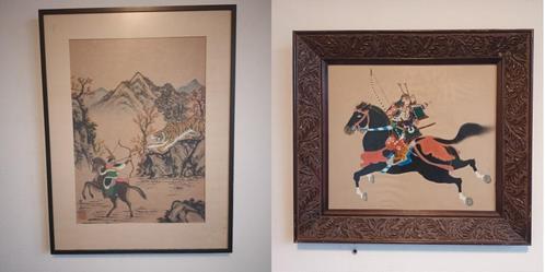 Pair of framed signed ink drawings - Rijstpapier, Zijde - Ch, Antiek en Kunst, Kunst | Schilderijen | Klassiek, Ophalen of Verzenden
