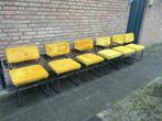 6 Ribstof Stoelen met Chrome Buisframe, Huis en Inrichting, Stoelen, Ophalen, Gebruikt, Metaal, Grijs