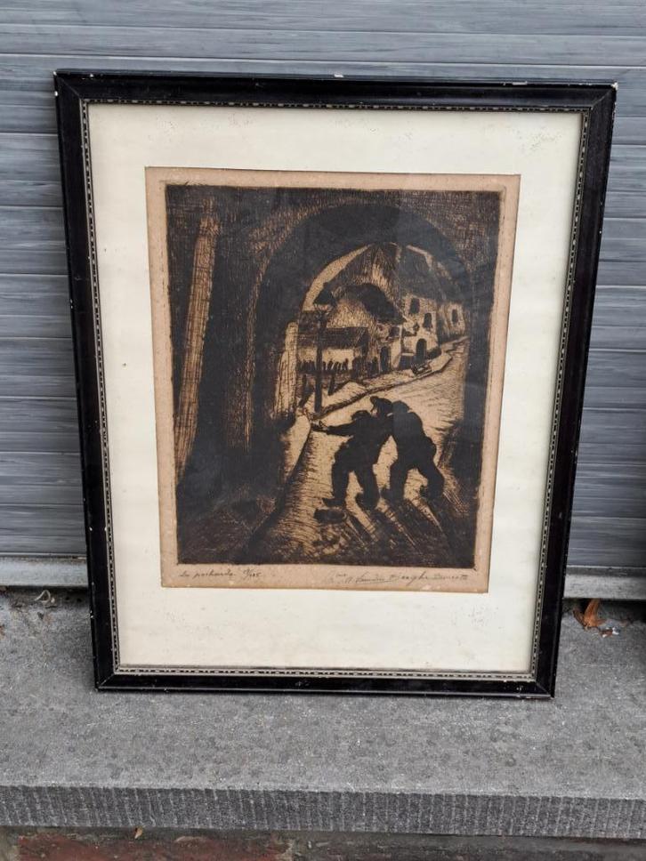 Gravure les pochards signe van den berghe, Antiek en Kunst, Kunst | Etsen en Gravures, Ophalen of Verzenden