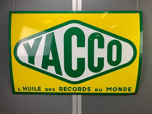 Oud origineel emaille reclamebord Yacco olie 1OO x 6O cm, Collections, Marques & Objets publicitaires, Utilisé, Panneau publicitaire