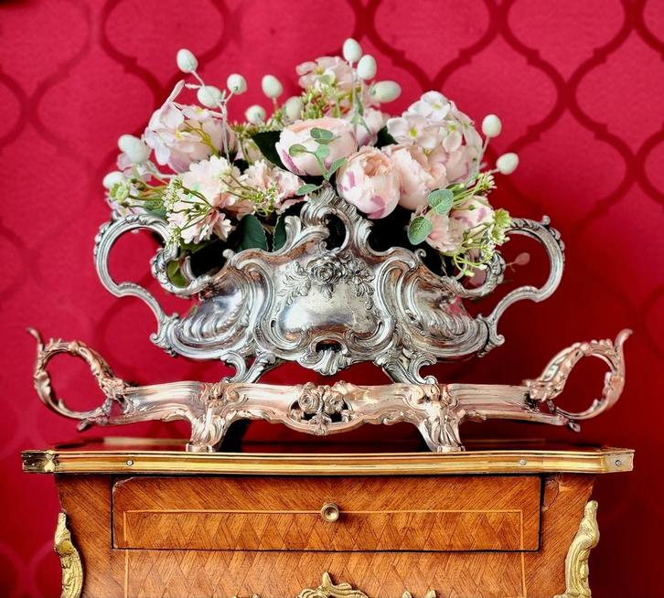 Antieke jardinière met onderschaal verzilverd, Antiek en Kunst, Antiek | Woonaccessoires, Ophalen of Verzenden
